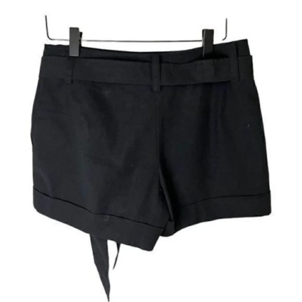 Trina Turk Linen Cotton Blend Cuffed Linen Shorts w/Belt  2 Black - Picture 2 of 12